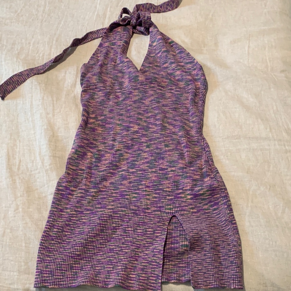 Bailey Rose purple/ pink Halter Knit Dress viscose full stretch medium NWOT